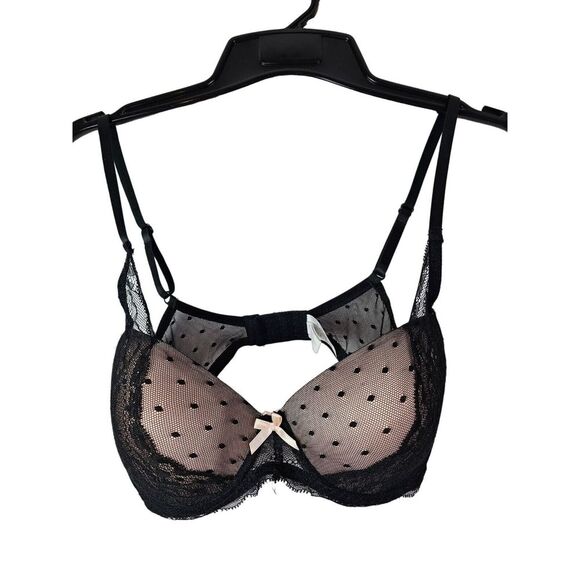 Jessica Simpson Women's‎ Black Nude Polka Dot Lace Mesh Bra Size 36C - Picture 1 of 9